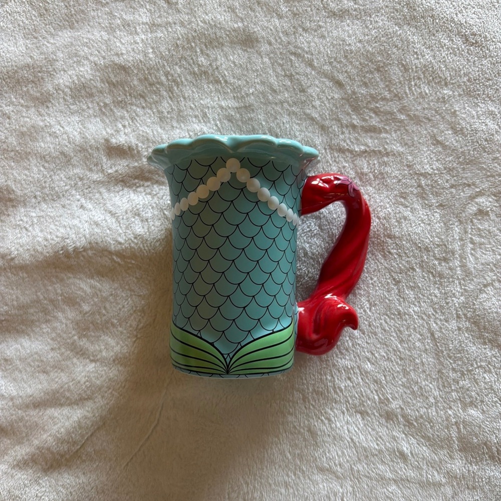 Disney Parks The Little Mermaid Ariel Tail Ceramic Mug Red Handle - A1758